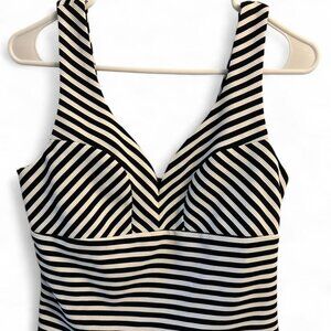 Black and white striped cropped top with zip up back.